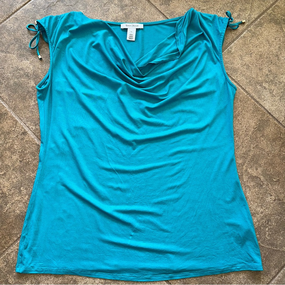 Like New - White House Black Market - Teal Top with Ruched Tied Shoulders